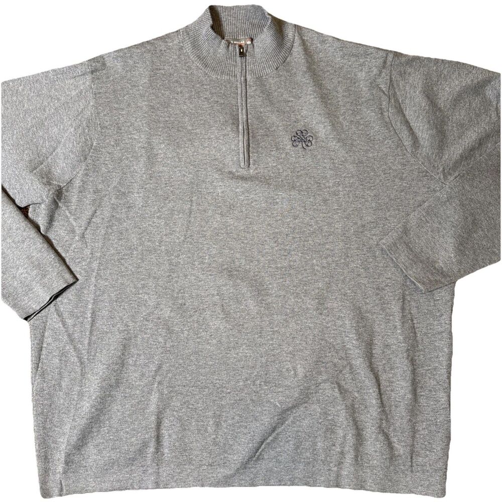 Peter Millar Quarter Zip Mock Neck Sweater XXL Gray Cotton Blend Golf Logo*